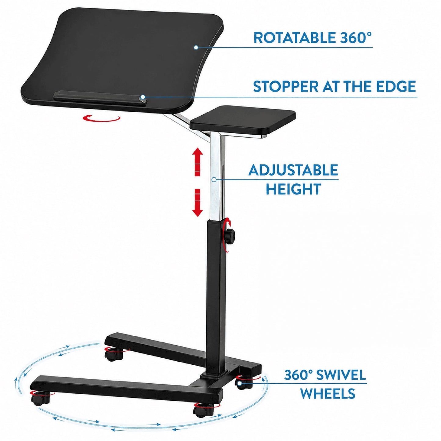 Tatkraft Joy – Höhenverstellbarer Laptoptisch mit Rollen, 70–99,5 cm, 360° drehbar, bis 160° neigbar