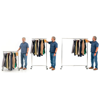 Tatkraft Urban Kleiderständer auf Rollen, Stabil, ausziehbare Kleiderstange Länge und Höhe, 93-140x41x114-175cm, Garderobe bis 60 kg, Verchromt Stahl