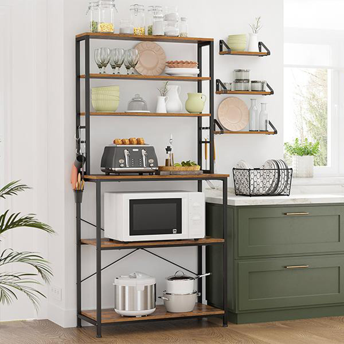 Vasagle Küchenregale stehend, Küchenregal auf Rollen, Standregal mit Ablagen, Mikrowellenregal, Servierwagen, Sideboard, Küchenschrank und Küchenwagen