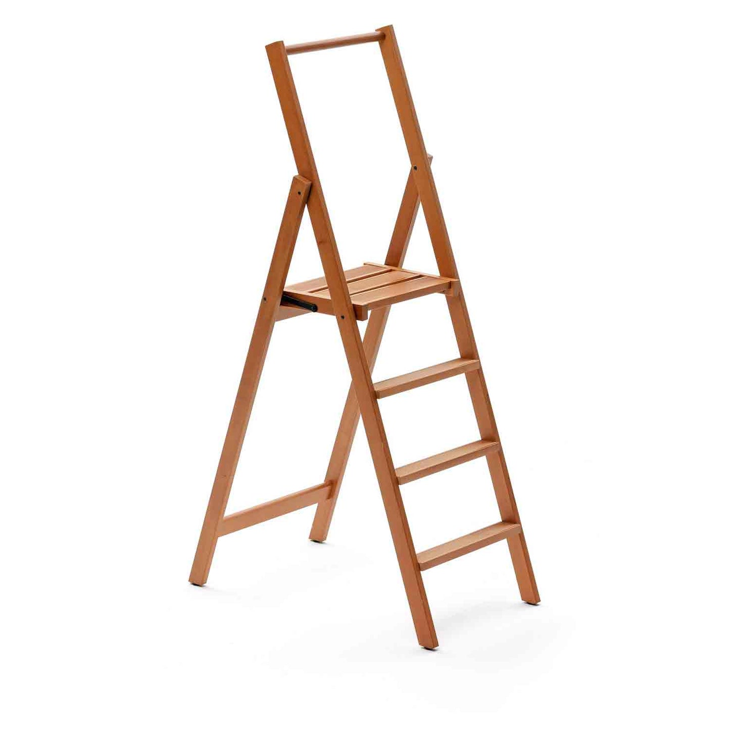 Trittleiter, Trittleiter mit 4 Stufen, Trittleiter Holz, rutschfestem Holz, breiter Plattform, stabilen Füßen, KIMORA 4, 6