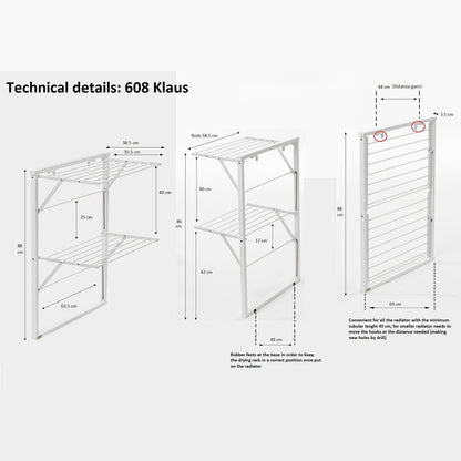 Wäscheständer Platzsparend, Wäscheständer für Heizkörper, 10 m Wäscheleine, weiß, ARIT KLAUS, 6