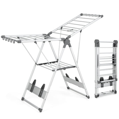 Wäscheständer klappbar, mit 5-stufiger Höhenverstellung, Wäscheständer platzsparend, Silber