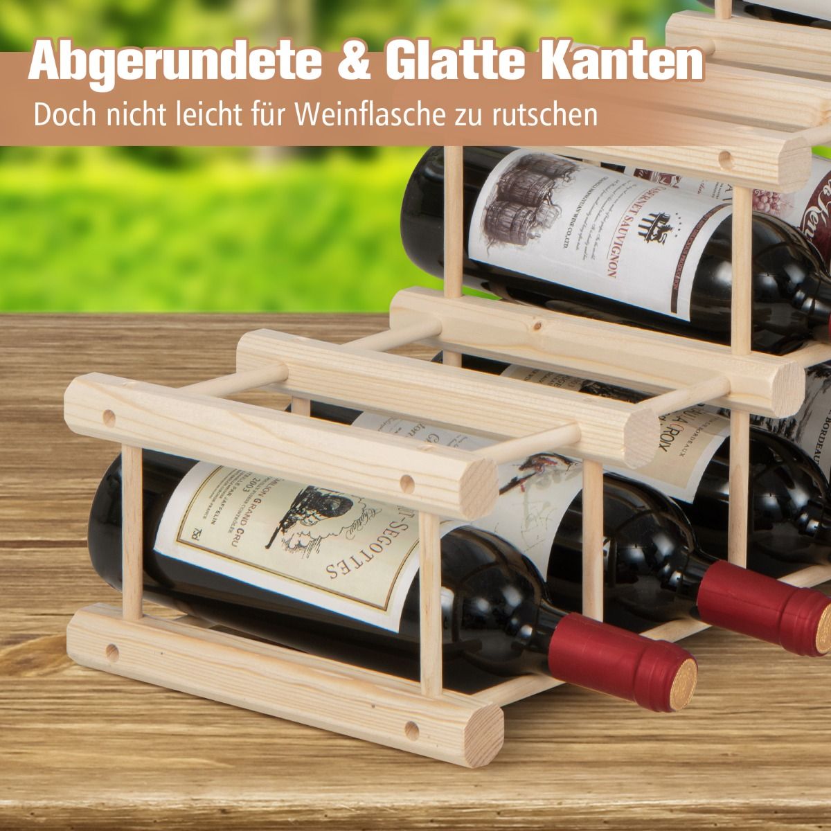Weinregal, Flaschenregal, Weinregal holz, Flaschenständer Weinständer für 36 Flaschen Weinflaschenhalter, Natur, Costway, 6