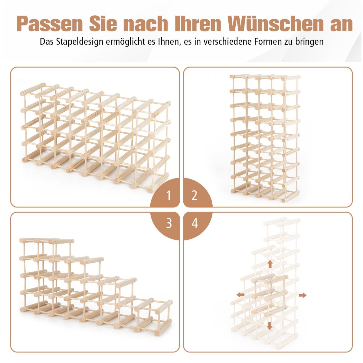 Weinregal, Flaschenregal, Weinregal holz, Flaschenständer Weinständer für 36 Flaschen Weinflaschenhalter, Natur, Costway, 8