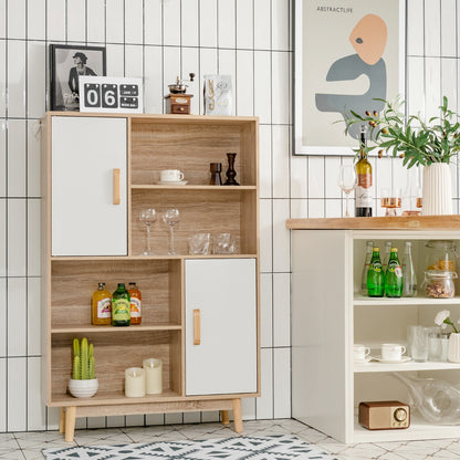 Costway - Bücherregal, Bücherregal 4-stöckiges, Bücherregal mit 2 Türen 4 offene Regale, 80 x 24 x 120 cm, Weiß, 8