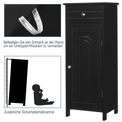 Costway Badezimmer-Bodenschrank freistehender Schrank mit 1 großen Schublade & 2 verstellbaren Regale  Schwarz