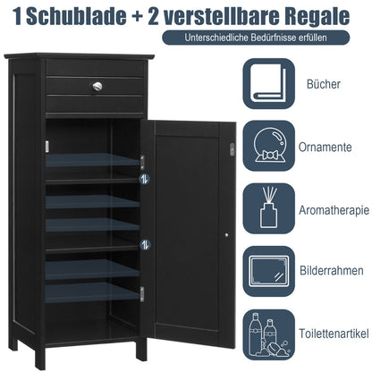 Costway Badezimmer-Bodenschrank freistehender Schrank mit 1 großen Schublade & 2 verstellbaren Regale  Schwarz