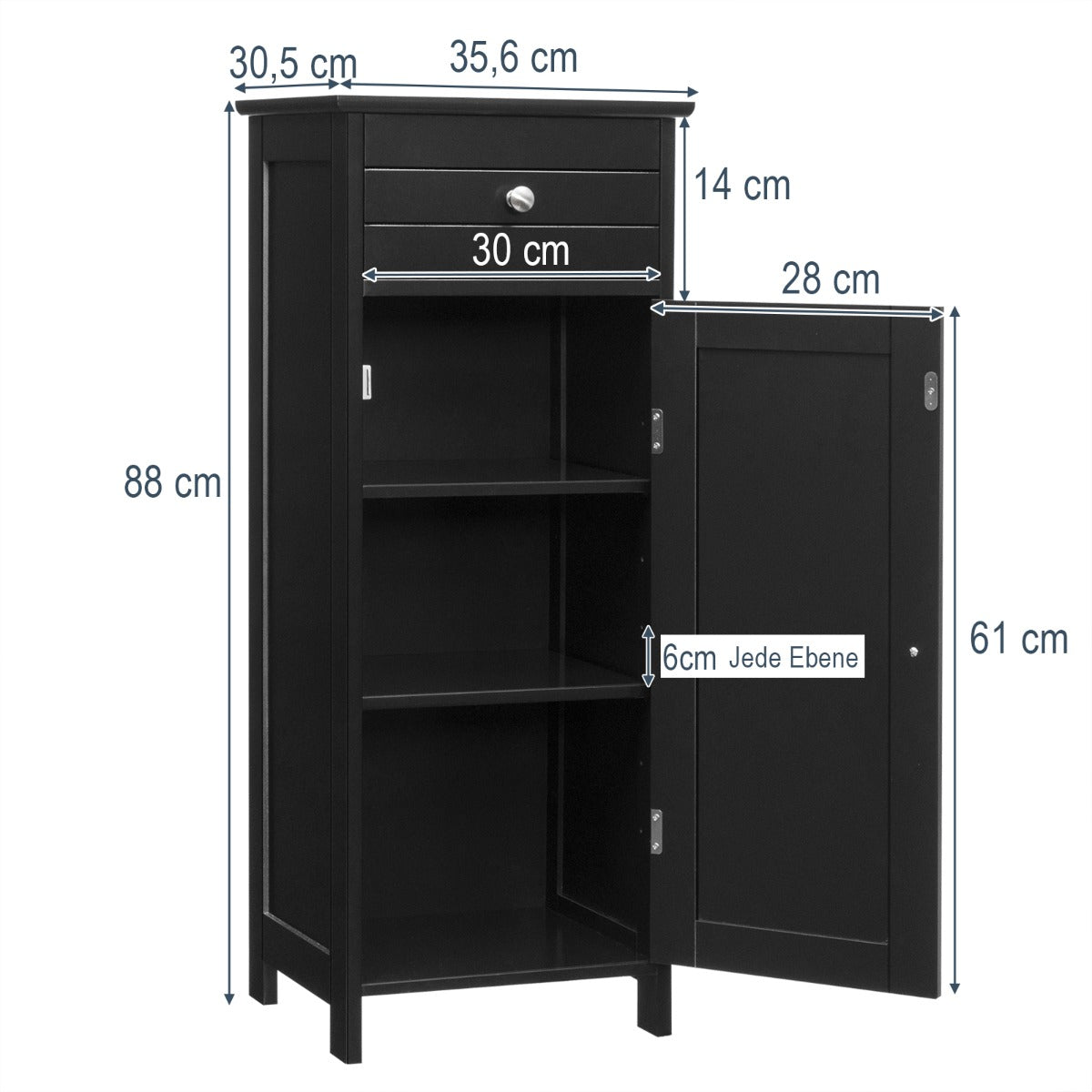 Costway Badezimmer-Bodenschrank freistehender Schrank mit 1 großen Schublade & 2 verstellbaren Regale  Schwarz