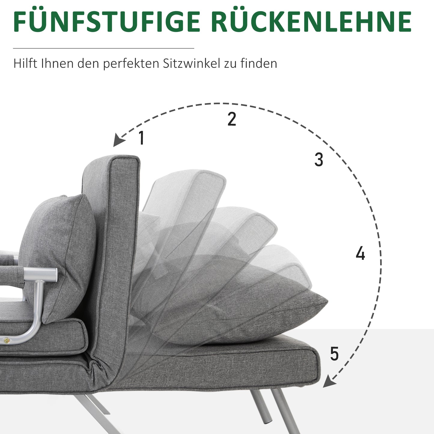 HOMCOM - Schlafsofa mit Armlehne 65x69x80cm  3-in-1 Schlafsessel, Gästebett, Chaiselongue, leinenartiges Polyester, Grau