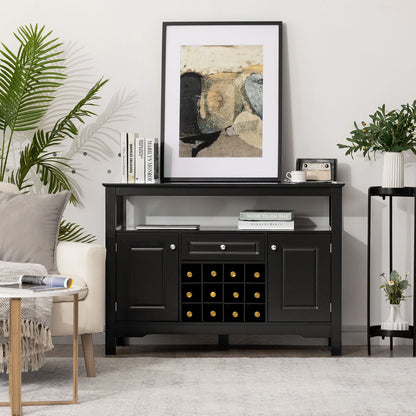 Sideboard, Weinregal, Flaschenregal, Modernes Esszimmerbuffet mit Weinregal und Schränken & Schublade, Schwarz, Costway, 7