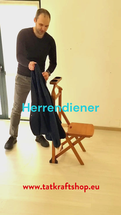 Herrendiener, Stummer Diener Holz, Schlafzimmerdiener DUKA, Stuhl Träger, Kleiderbügel, Hosenständer, Ablagefläche, ARIT, v