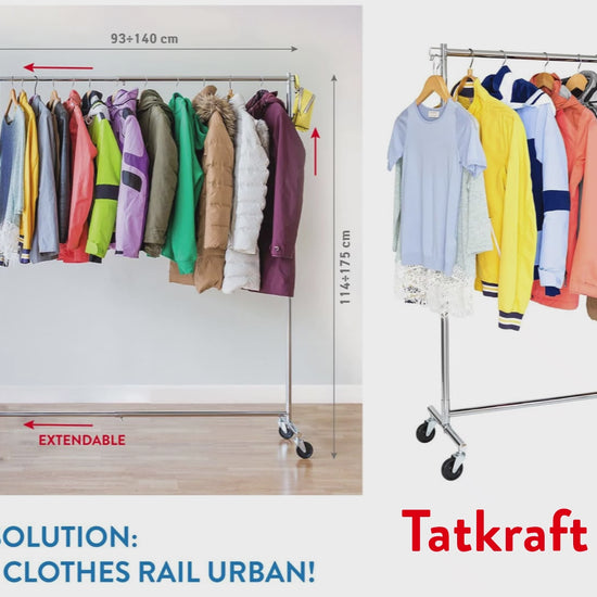 Schwerlast-Kleiderständer, auf Rädern, bis 100 kg, Kleiderständer, Verstellbar Kleiderstange, Tatkraft Urban, v