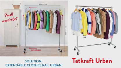 Schwerlast-Kleiderständer, auf Rädern, bis 100 kg, Kleiderständer, Verstellbar Kleiderstange, Tatkraft Urban, v