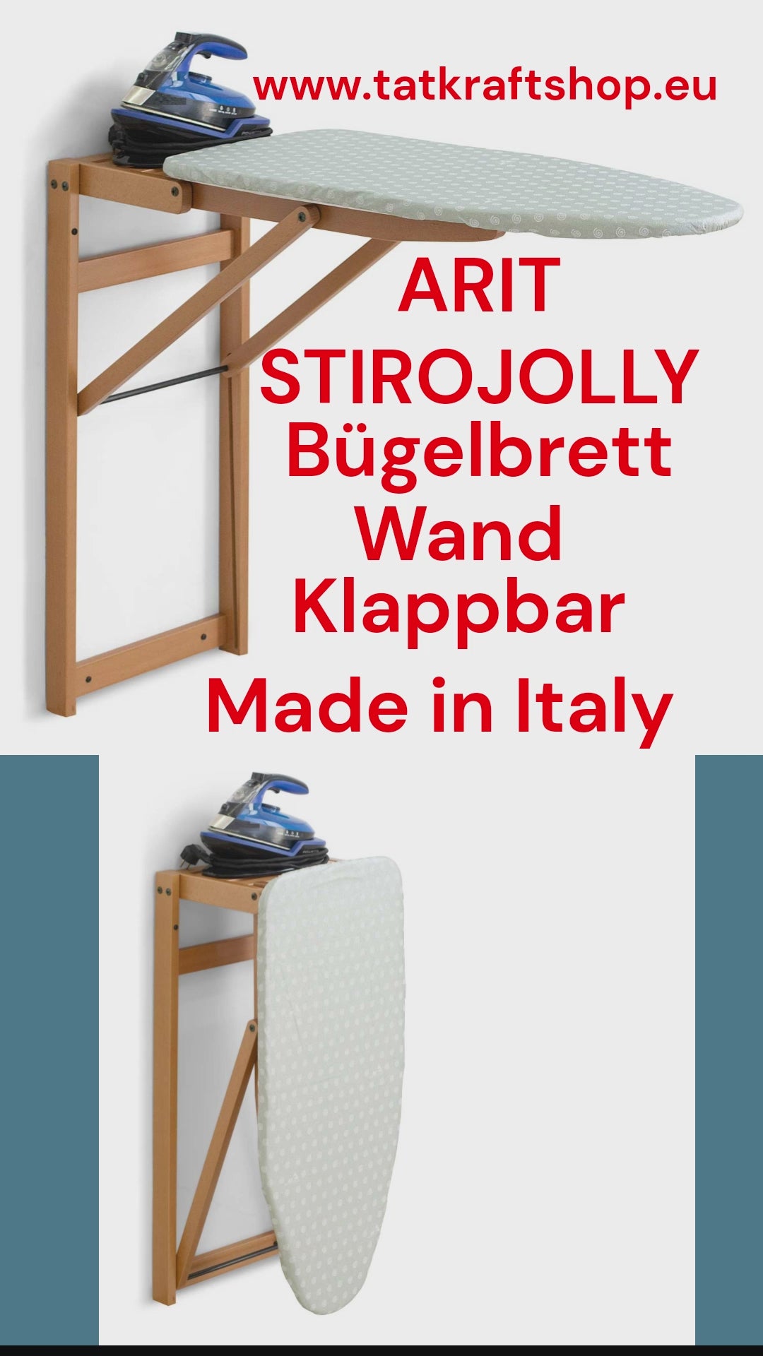 Bügelbrett, Bügelbrett Holz, Bügelbrett Wandmontage, Klappbar, 86x38cm, Made in Italy, ARIT STIROJOLLY, v