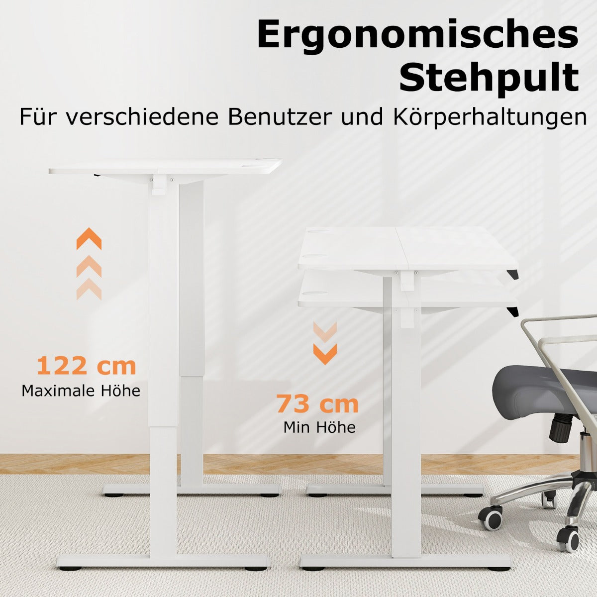 Costway - Höhenverstellbarer Schreibtisch 120 x 60 cm elektrischer Stehschreibtisch Rustikales Weiß