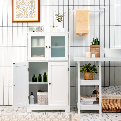 Badezimmerschrank, 4-Türiger Freistehender Aufbewahrungsschrank mit Glastüren, Weiß, Costway, 8