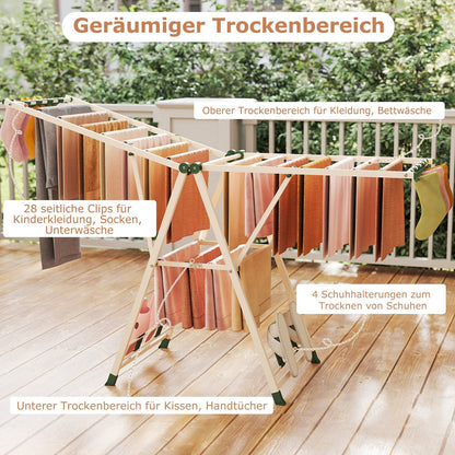 Costway - Wäscheständer Platzsparend, Wäscheständer Klappbar, Höhenverstellbare Flügeln, Wäscheständer Groß, Länge 184cm, Beige