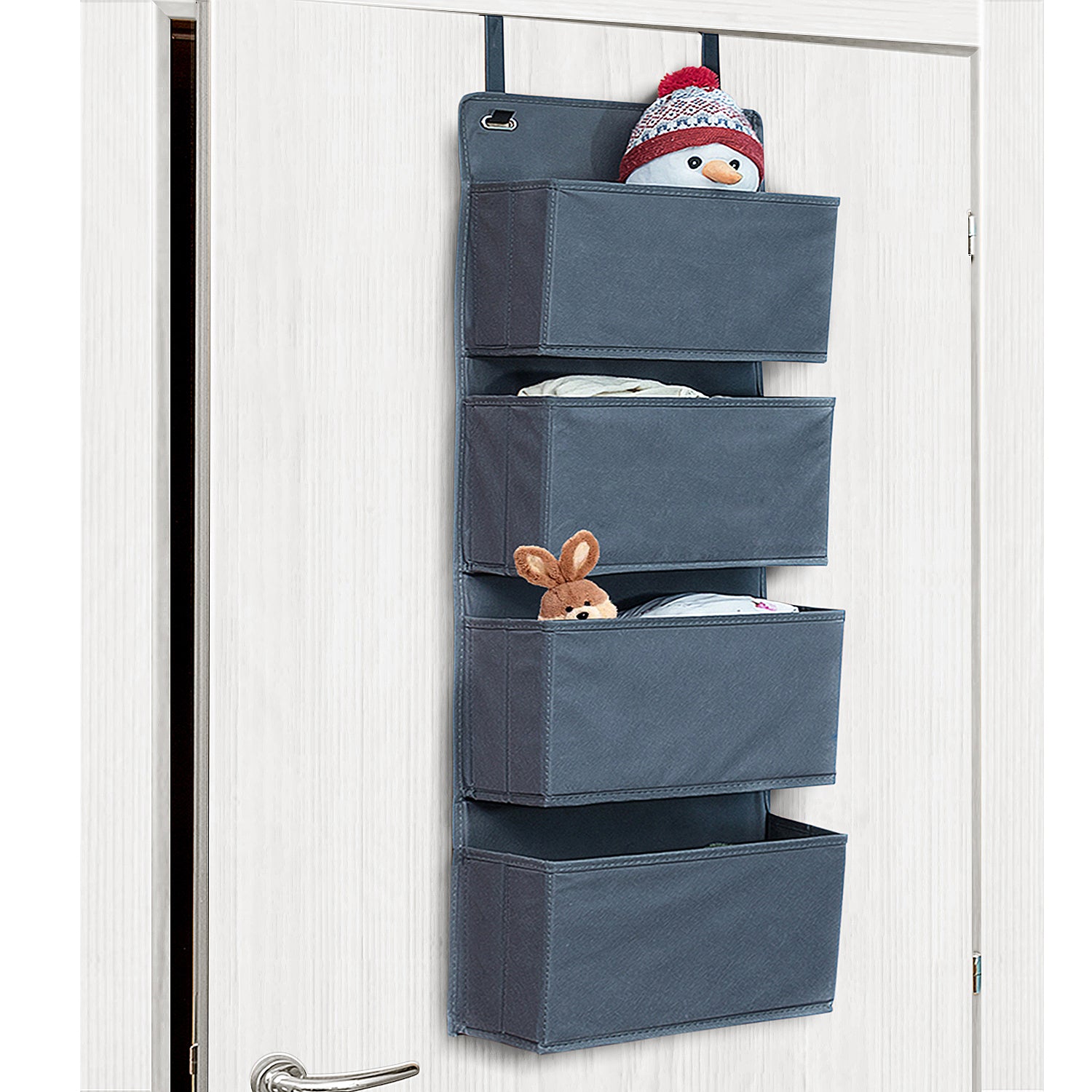 Hängeaufbewahrung Bad, Schrankorganizer, 4 Taschen Für Wickelbedarf, Textil, Grau, Tatkraft Cozy, 1