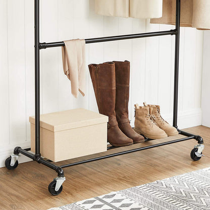 SONGMICS – Schwerlast-Kleiderständer auf Rollen, 2 Kleiderstangen, bis 110 kg, 130 × 49 × 198 cm, Schwarz