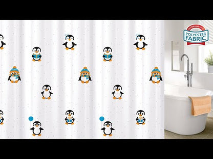 Duschvorhang, Duschvorhang Textil, Duschvorhang Modern, mit 12 Vorhangringen, Textil Polyester, Tatkraft Funny Penguins, 3